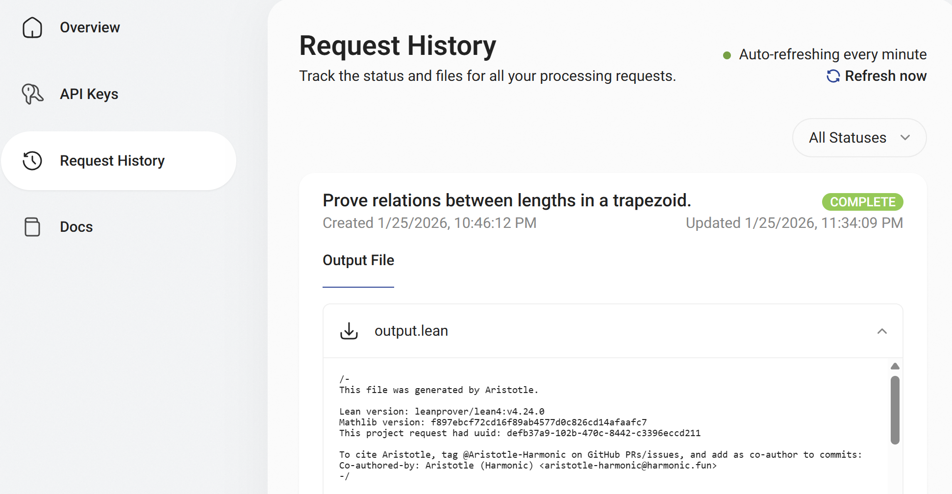 Aristotle web interface screenshot